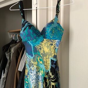Blue & Teal Printed Maxi Dress - Sleeveless V-Neck